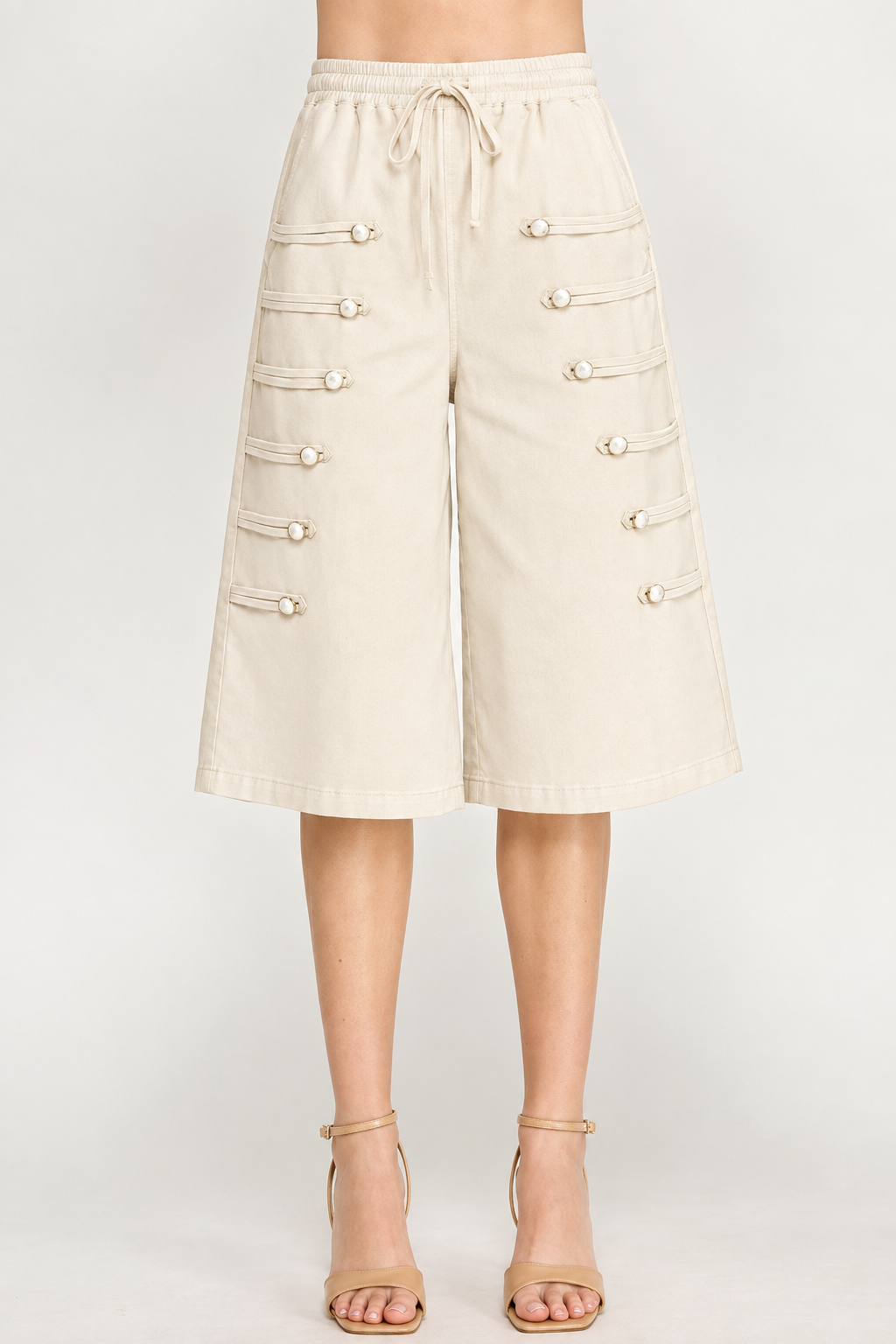 Cream Military Drawstring Bermuda Short