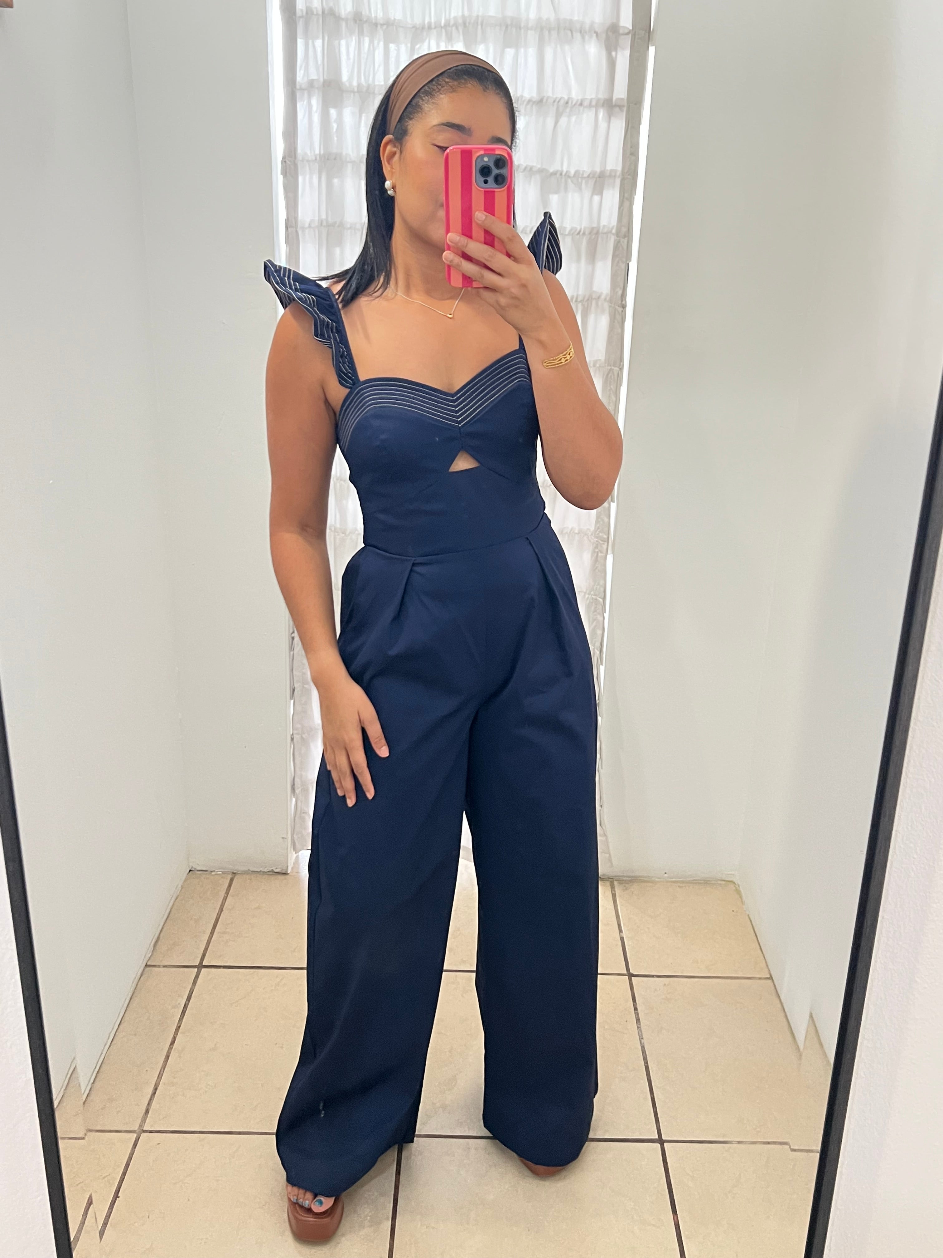 Navy Front Cut Out Jumpsuit
