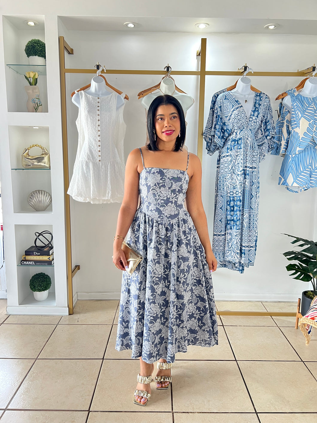 Blue Garden Whisper Midi Dress