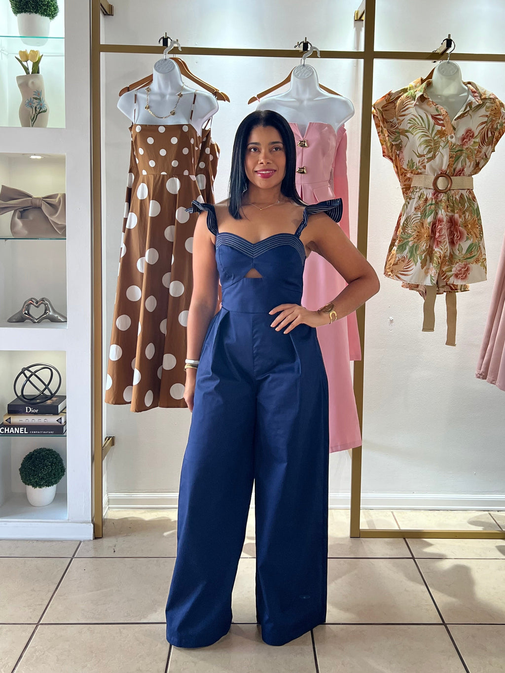 Navy Front Cut Out Jumpsuit