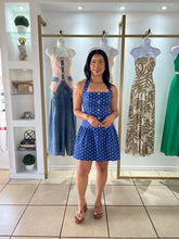 Load image into Gallery viewer, Navy White Polka Dots Mini Dress
