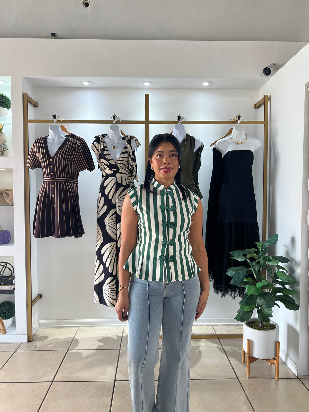 Green Ivory Pin Stripe Peplum Top
