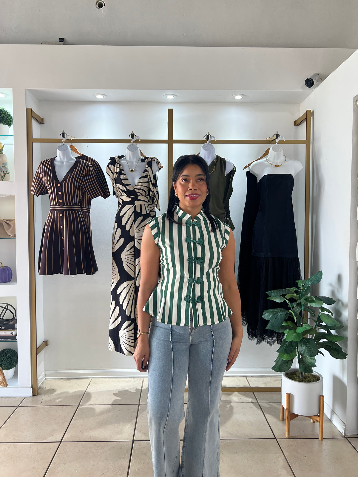 Green Ivory Pin Stripe Peplum Top