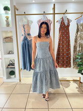 Load image into Gallery viewer, Blue White Stripes Denim Midi Dress
