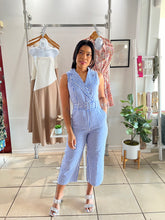 Load image into Gallery viewer, Blue stripes belted jumpsuit
