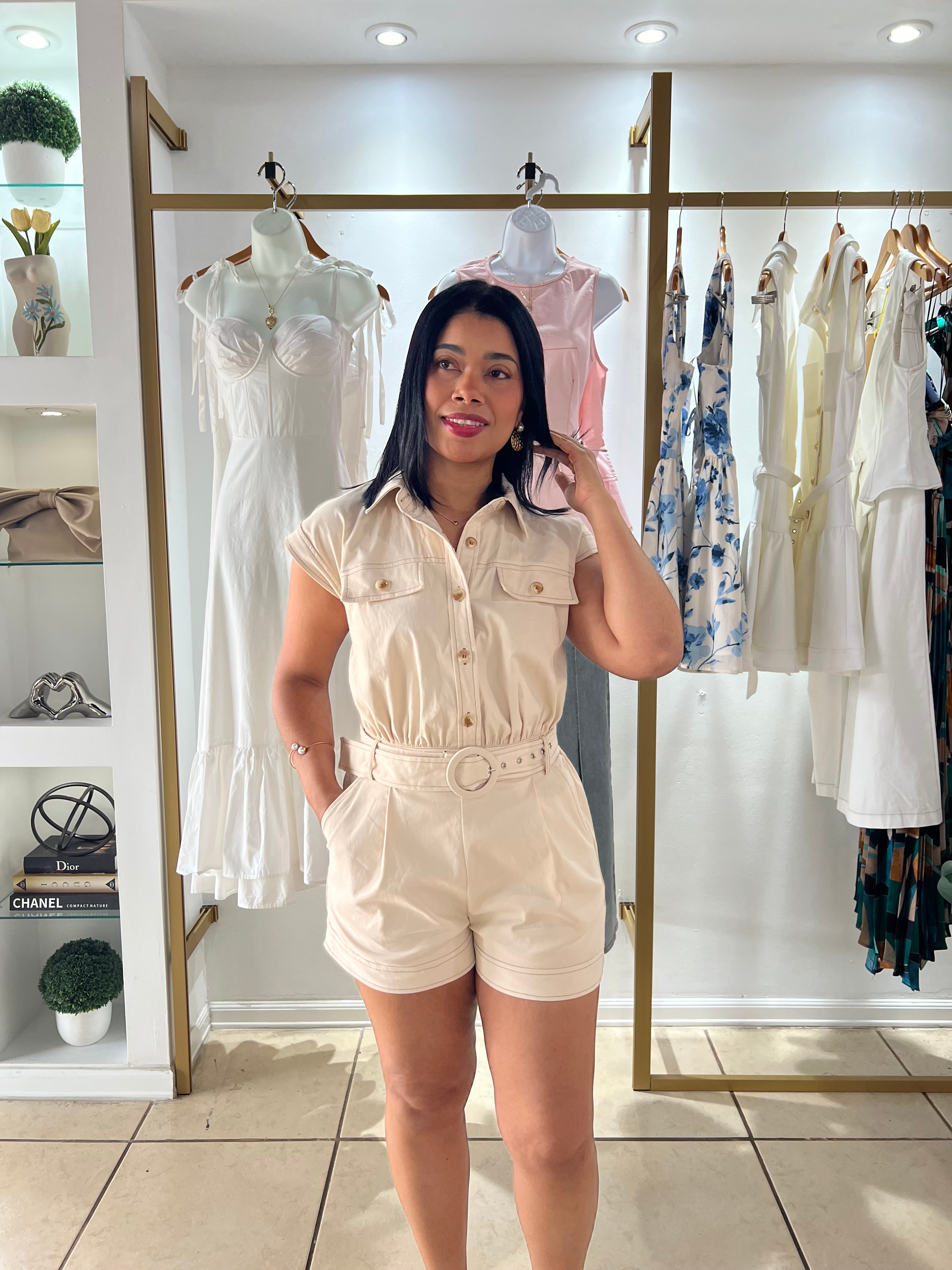 Cleo Taupe Utility Romper