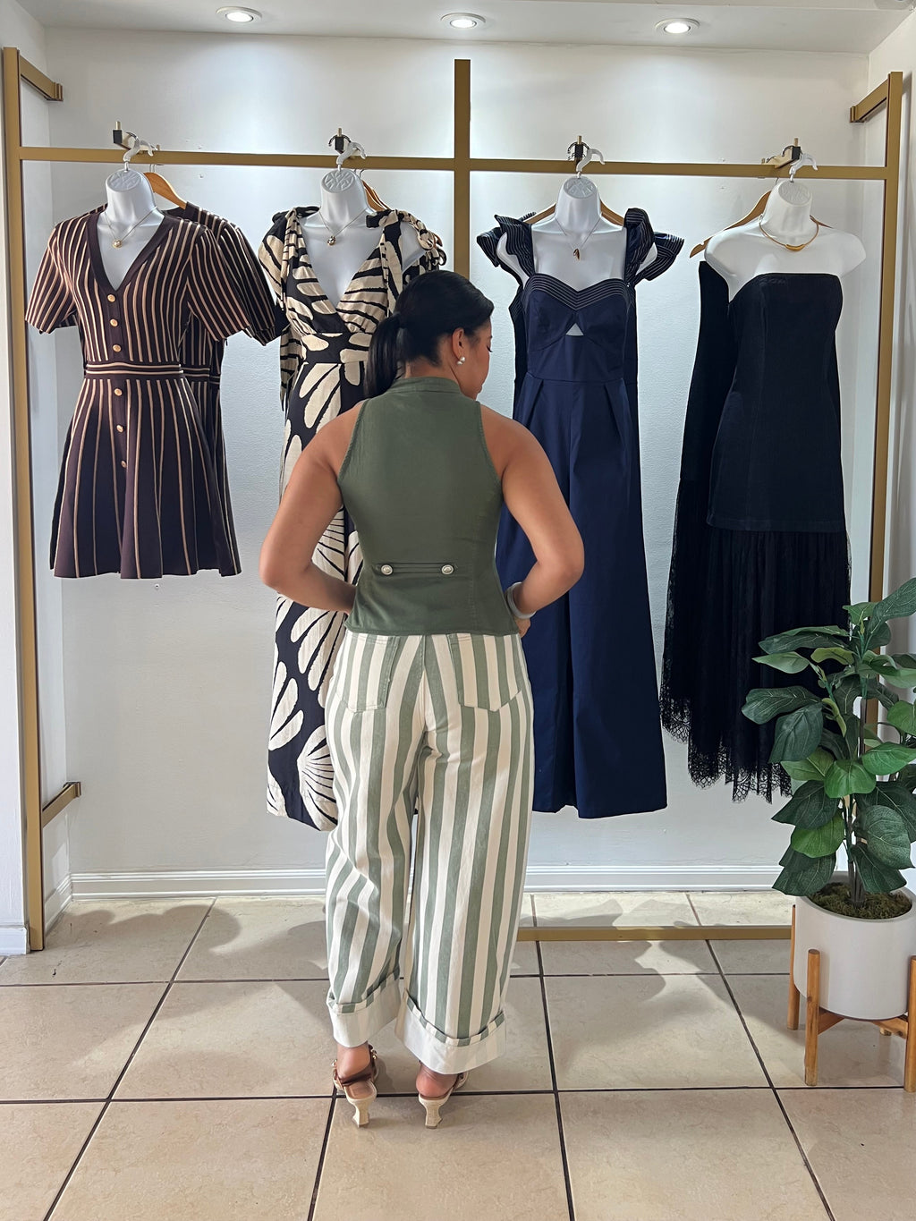Olive Napoleon Button Front Vest Top