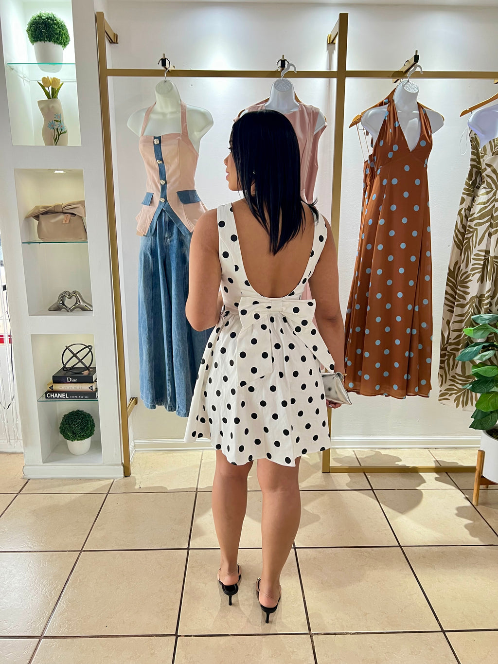 Off White Polka Dots Mini Dress
