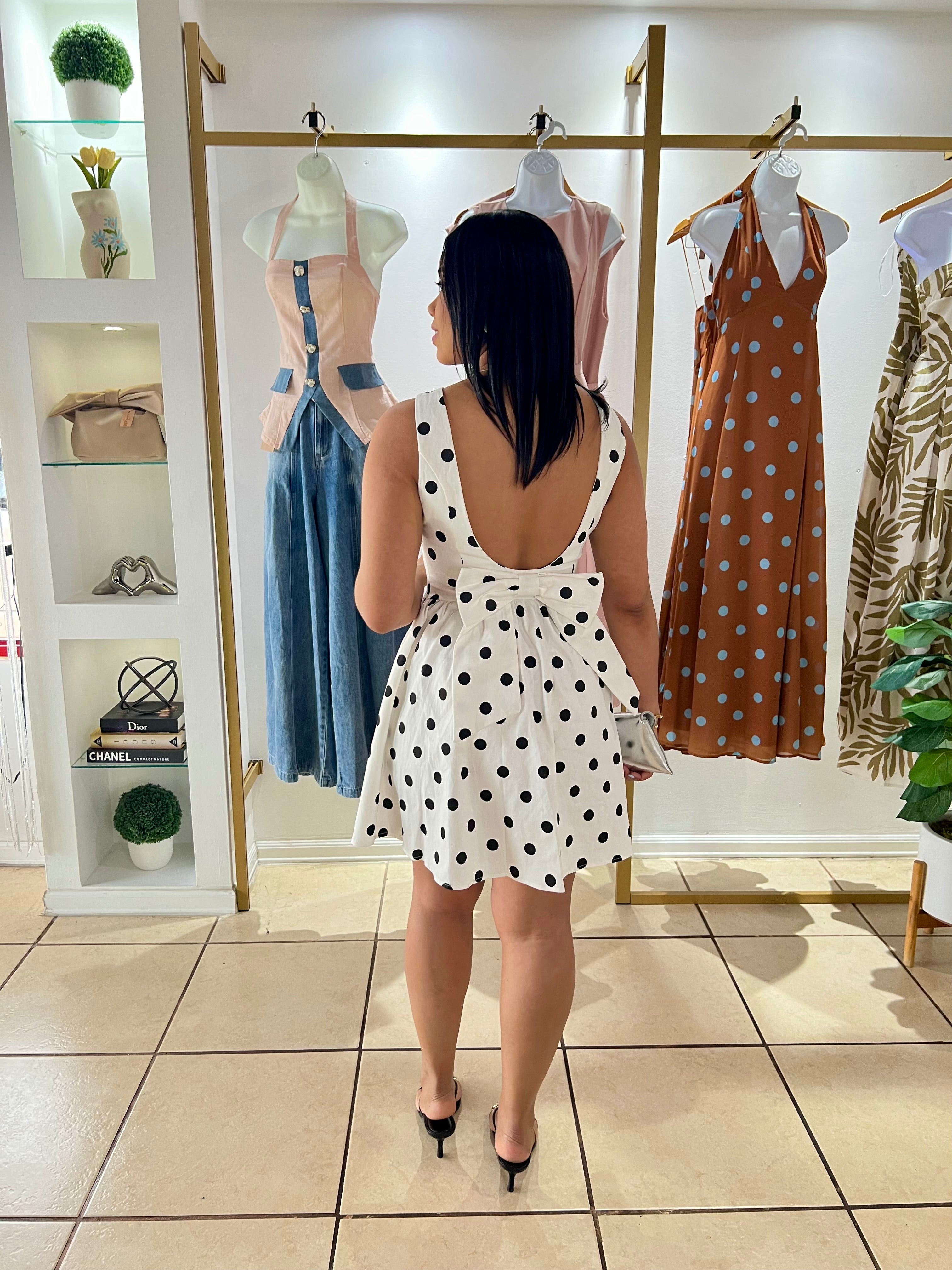 Off White Polka Dots Mini Dress