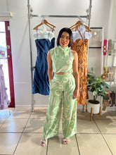 Load image into Gallery viewer, Mint ivory abstract mock neck pant set
