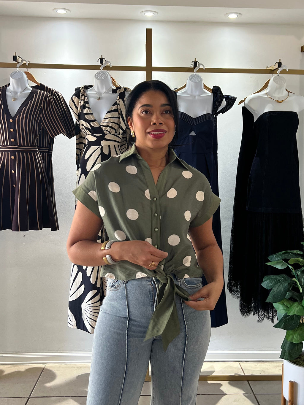 Olive Green Polka Dots Shirt