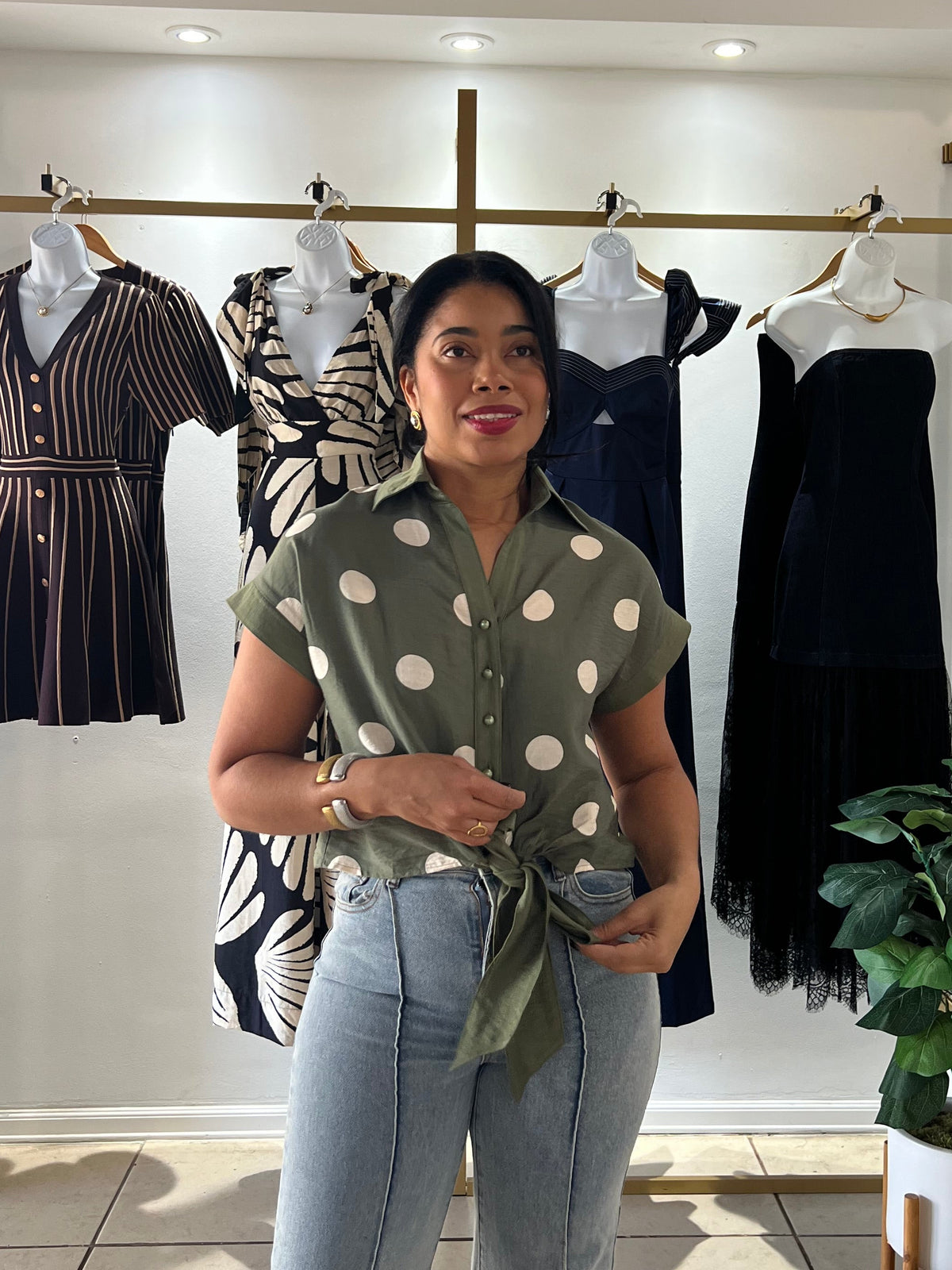 Olive Green Polka Dots Shirt
