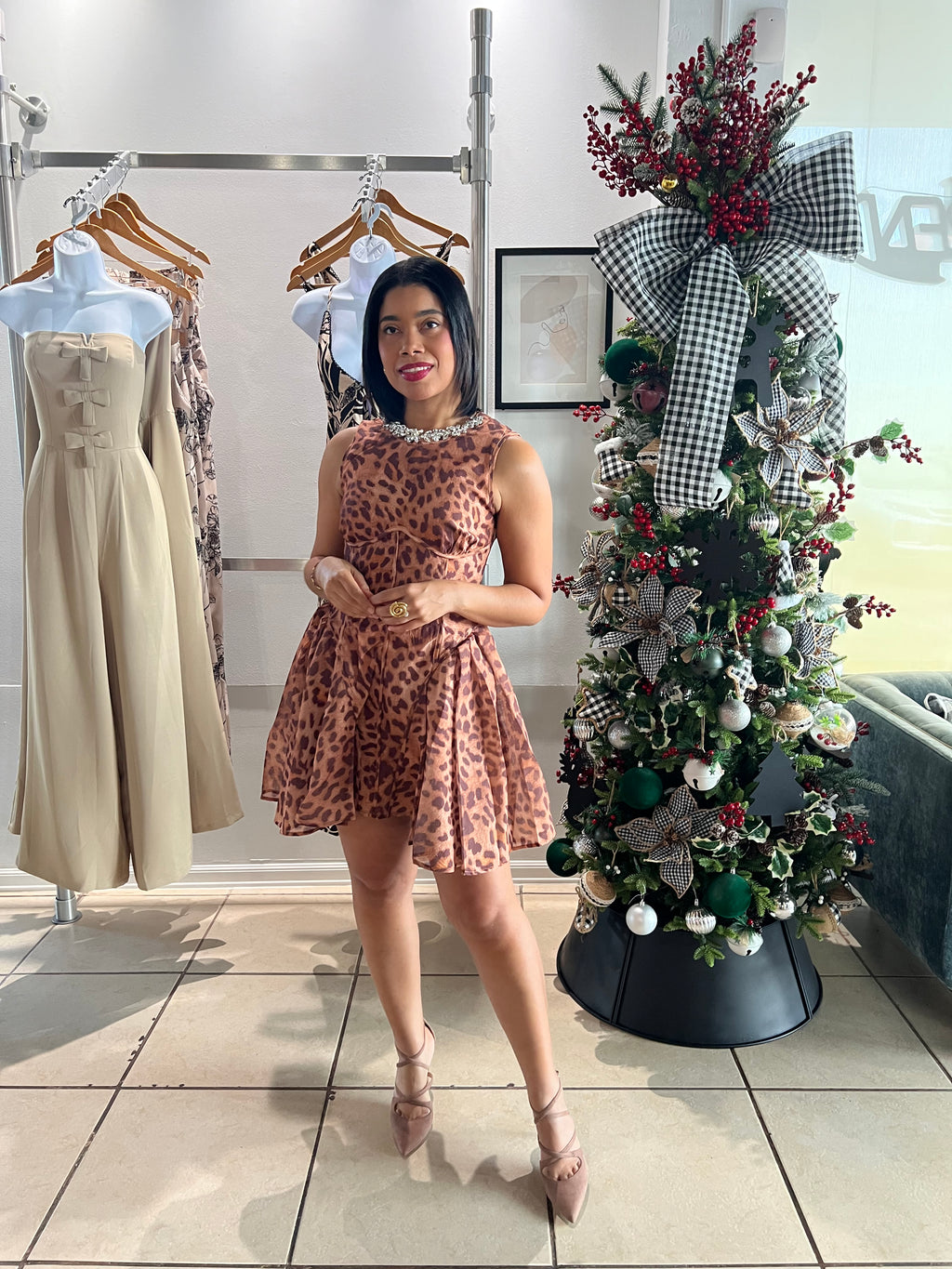 Leopard festive mini dress