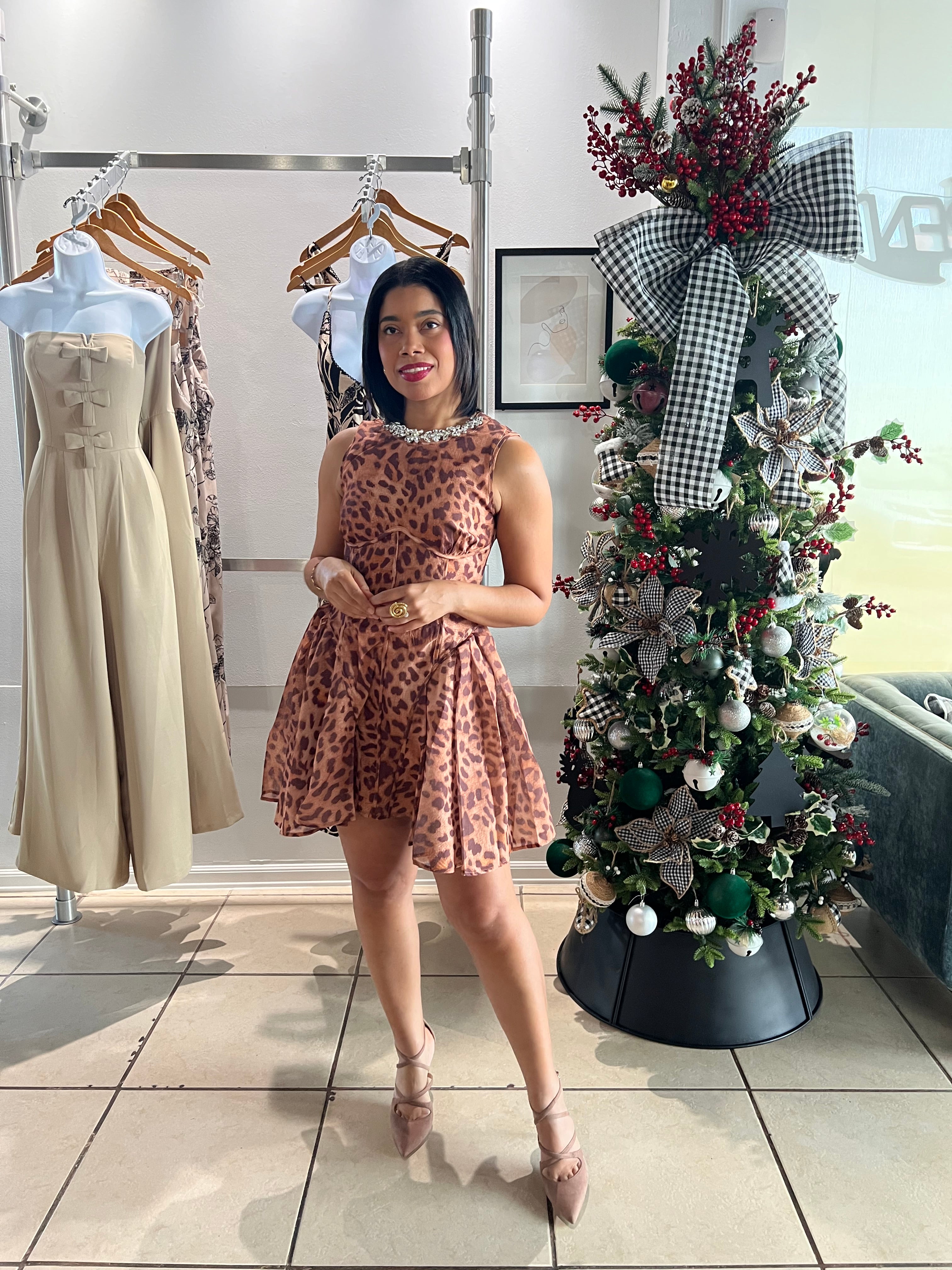 Leopard festive mini dress