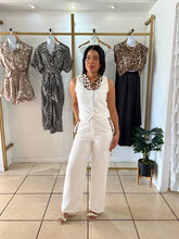 Load image into Gallery viewer, Ivory cheetah contrast trim pant suit
