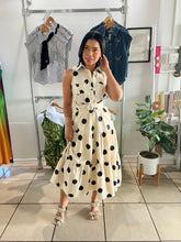 Load image into Gallery viewer, Ivory black polka dots midi dress
