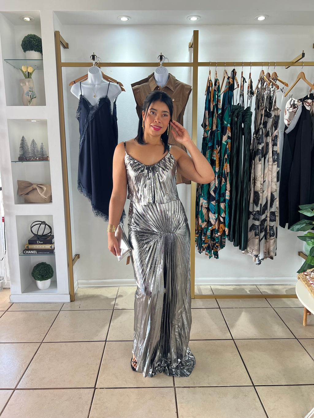 Gunmetal Metallic Maxi Dress