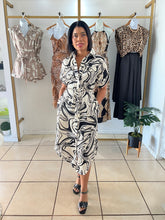 Load image into Gallery viewer, Ivory black swirl print shirt dress
