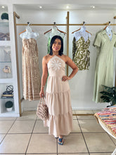 Load image into Gallery viewer, Natural Halter Neck Embroidery Maxi Dress
