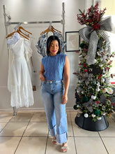 Load image into Gallery viewer, Blue metallic cropped sweater
