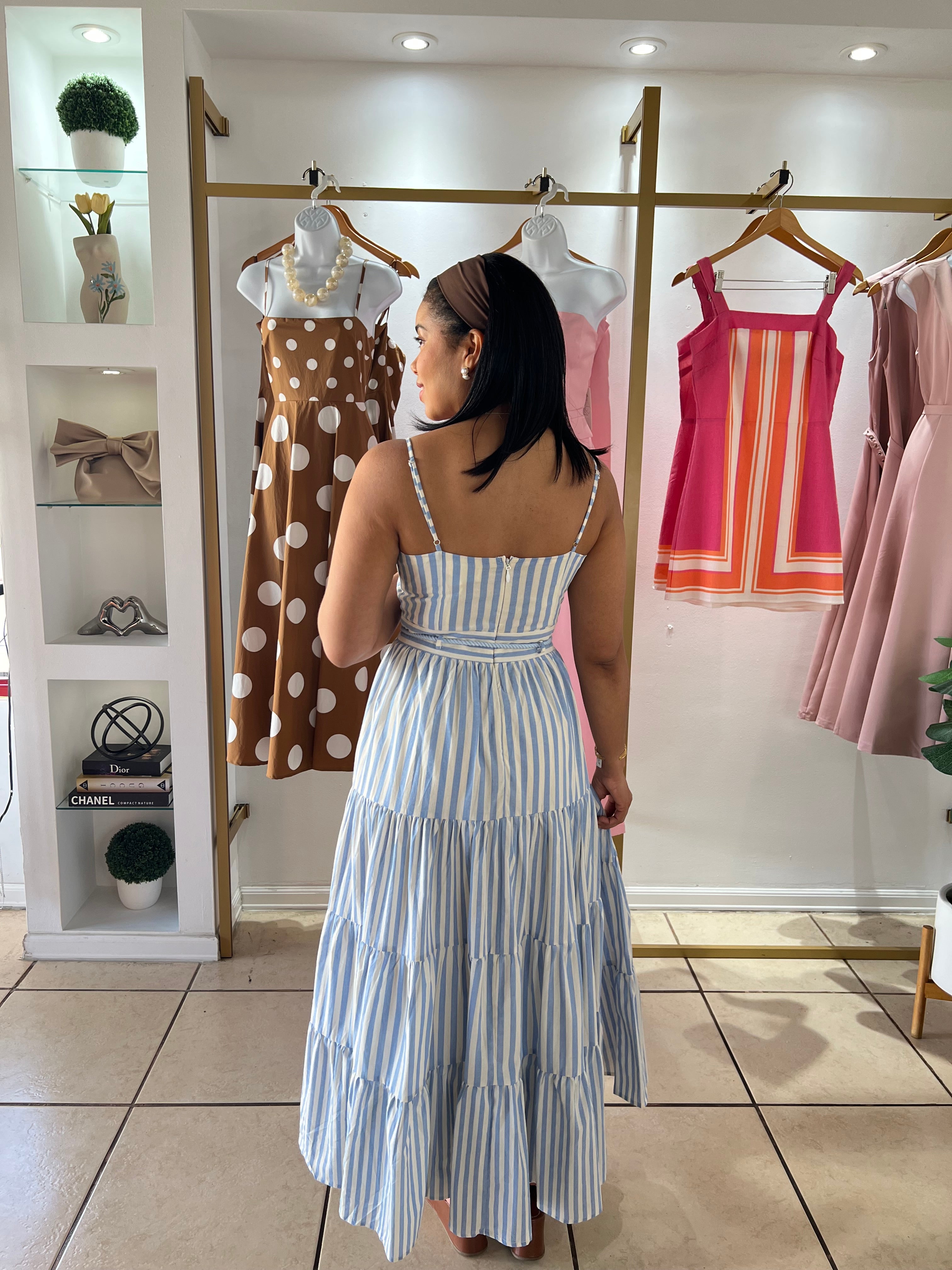 Blue Natural Stripes Maxi Dress