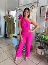 Load image into Gallery viewer, Fuchsia rossette applique jumpsuit
