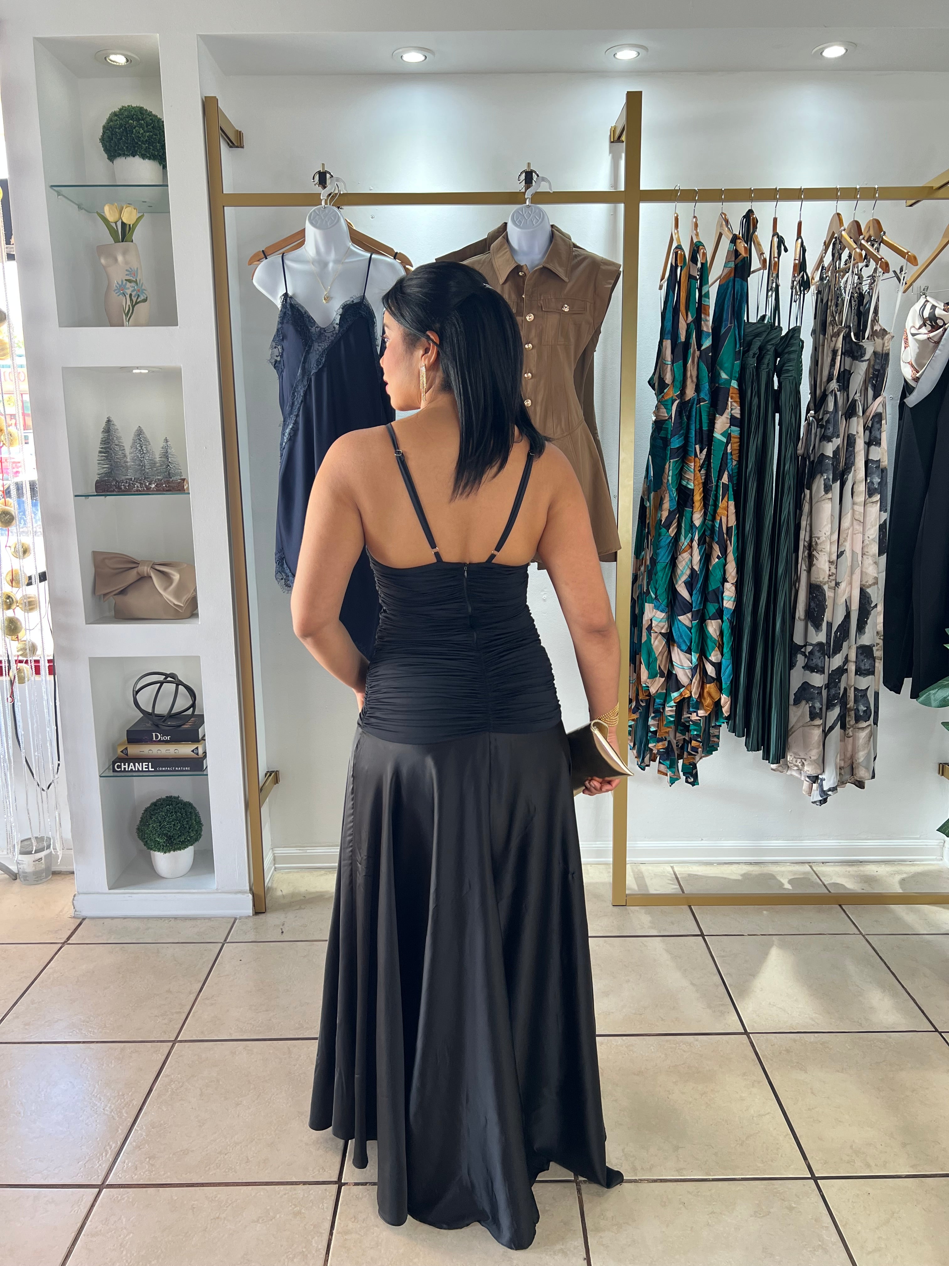 Black Flower Detail Maxi Dress