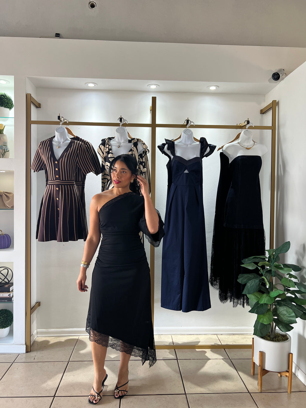 Black Lace Trim Asymmetric Midi Dress