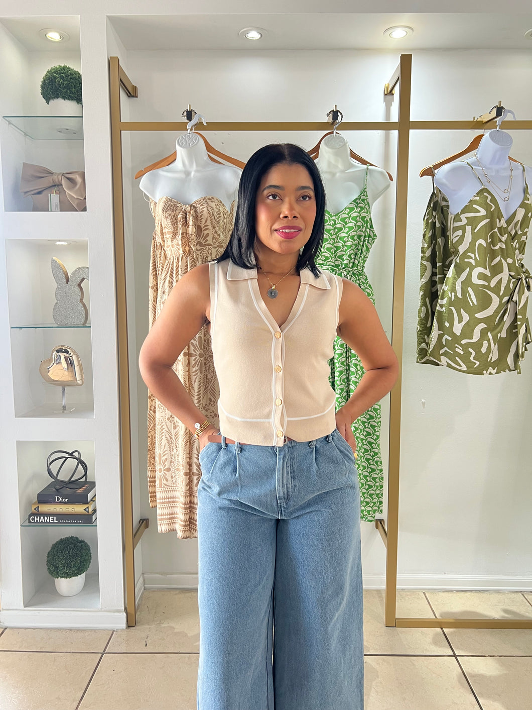 Taupe Collar Sweater Vest