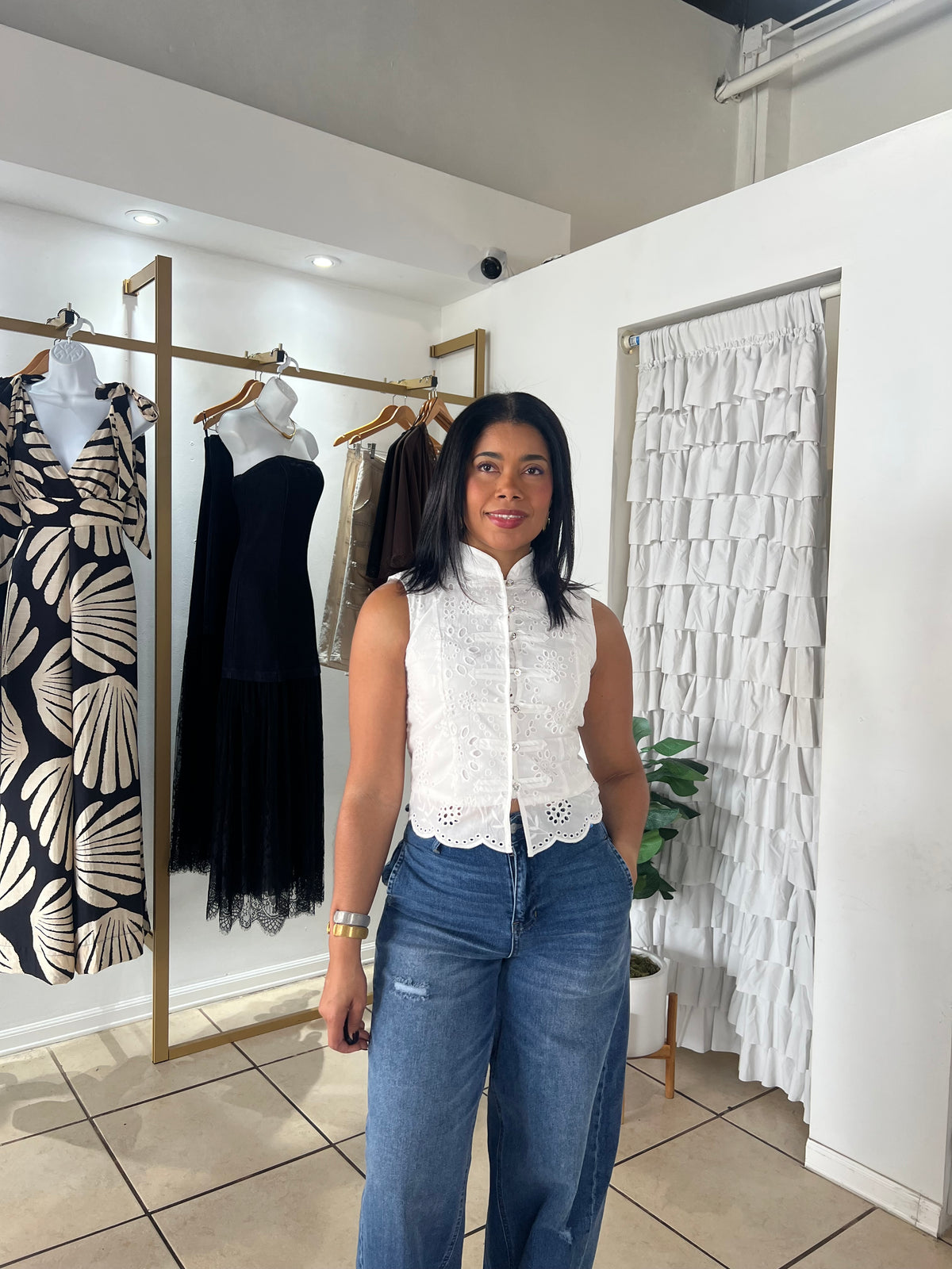 White Eyelet Napoleon Look Top