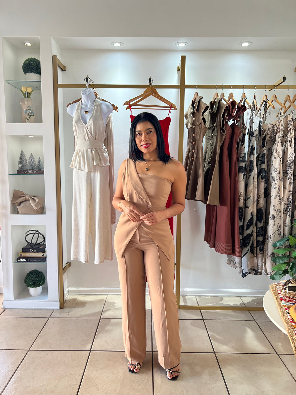 Taupe Asymmetric Top Pant Set