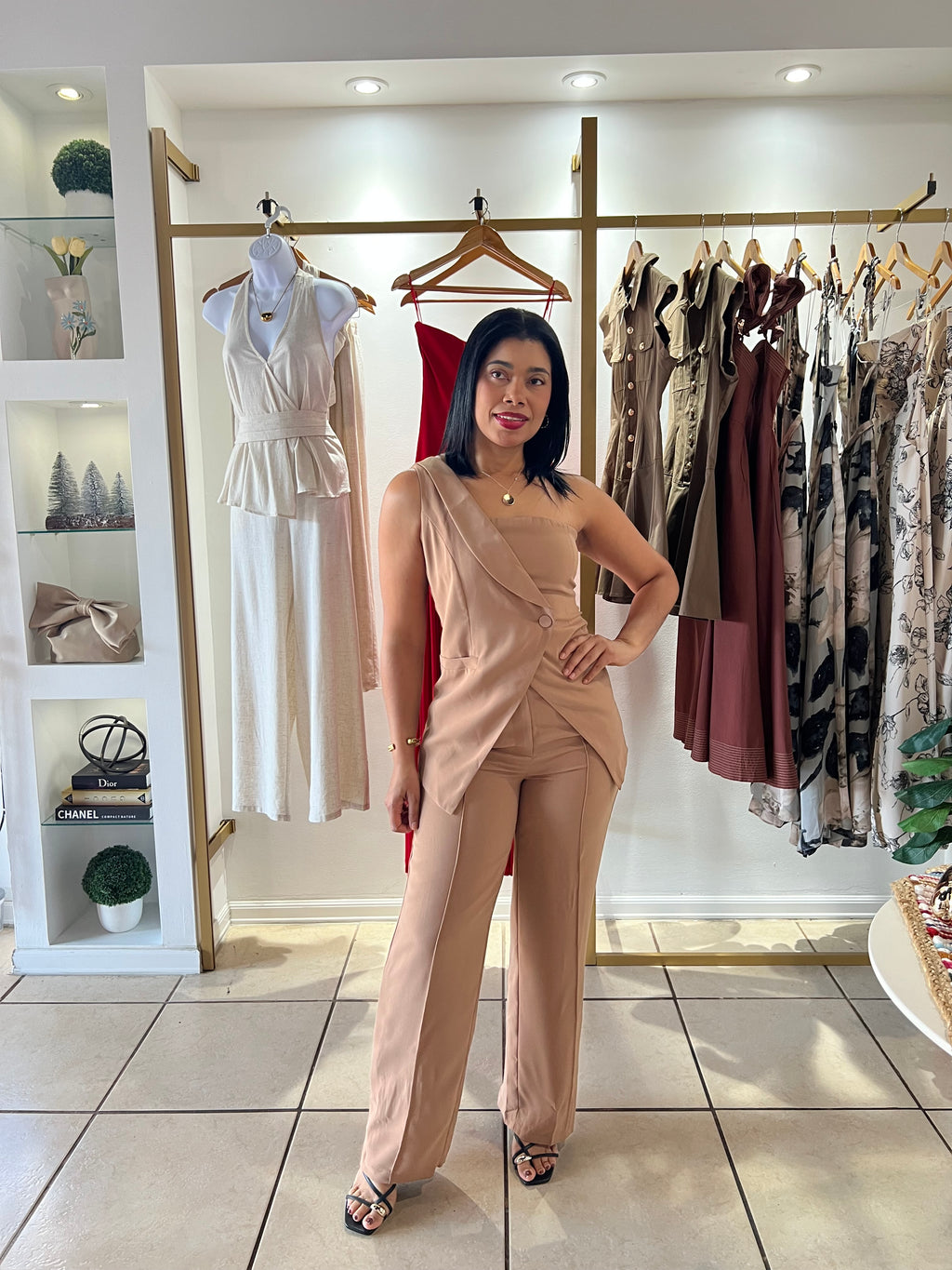 Taupe Asymmetric Top Pant Set