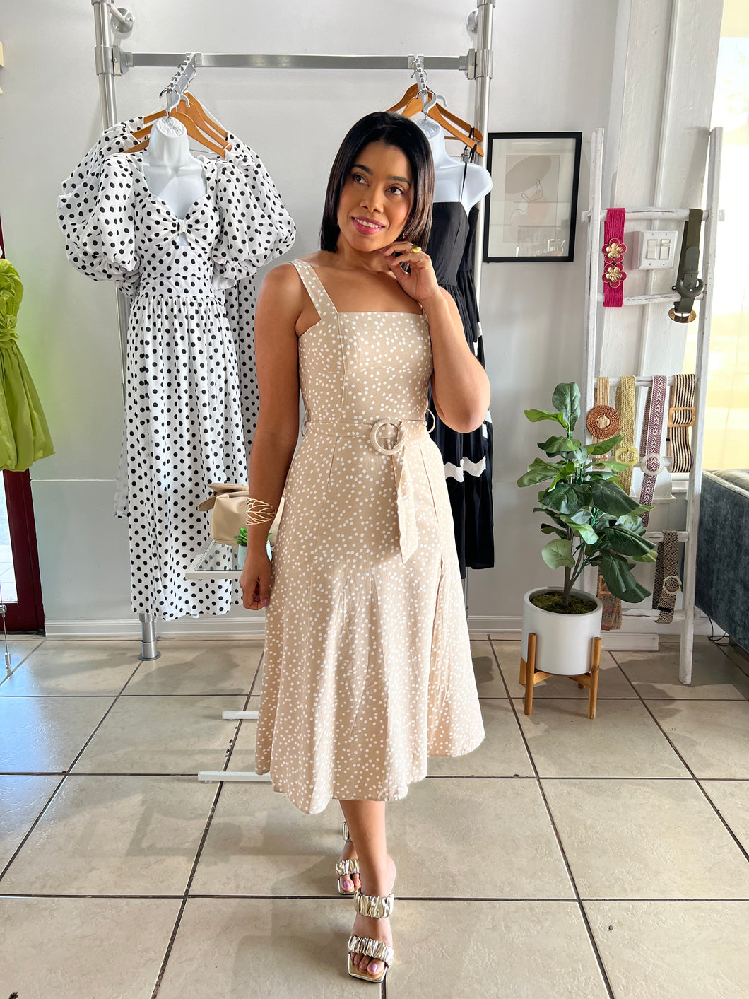 Cream Latte dots midi dress