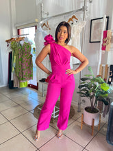 Load image into Gallery viewer, Fuchsia rossette applique jumpsuit
