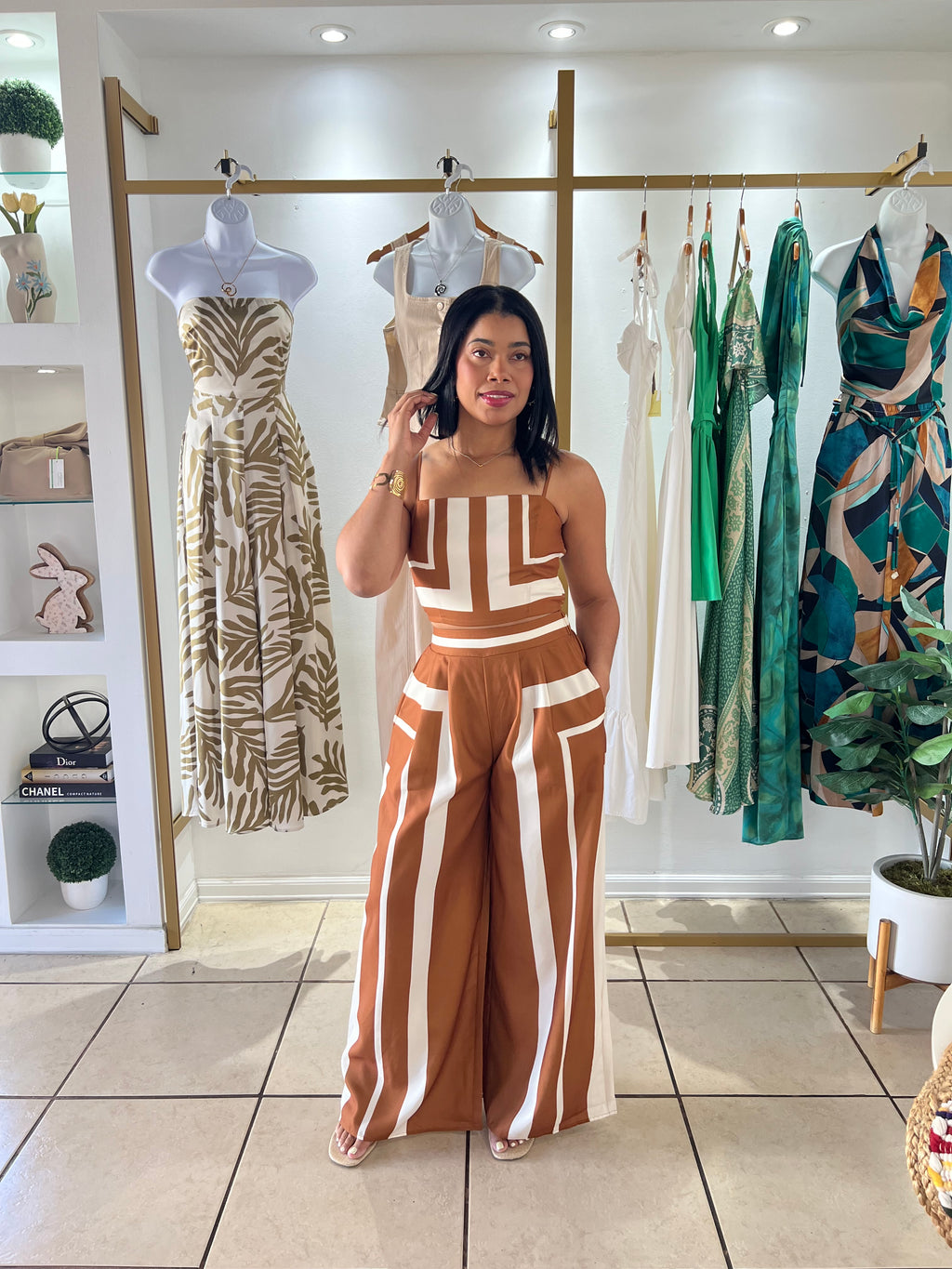Brown Ivory Print Pant Set