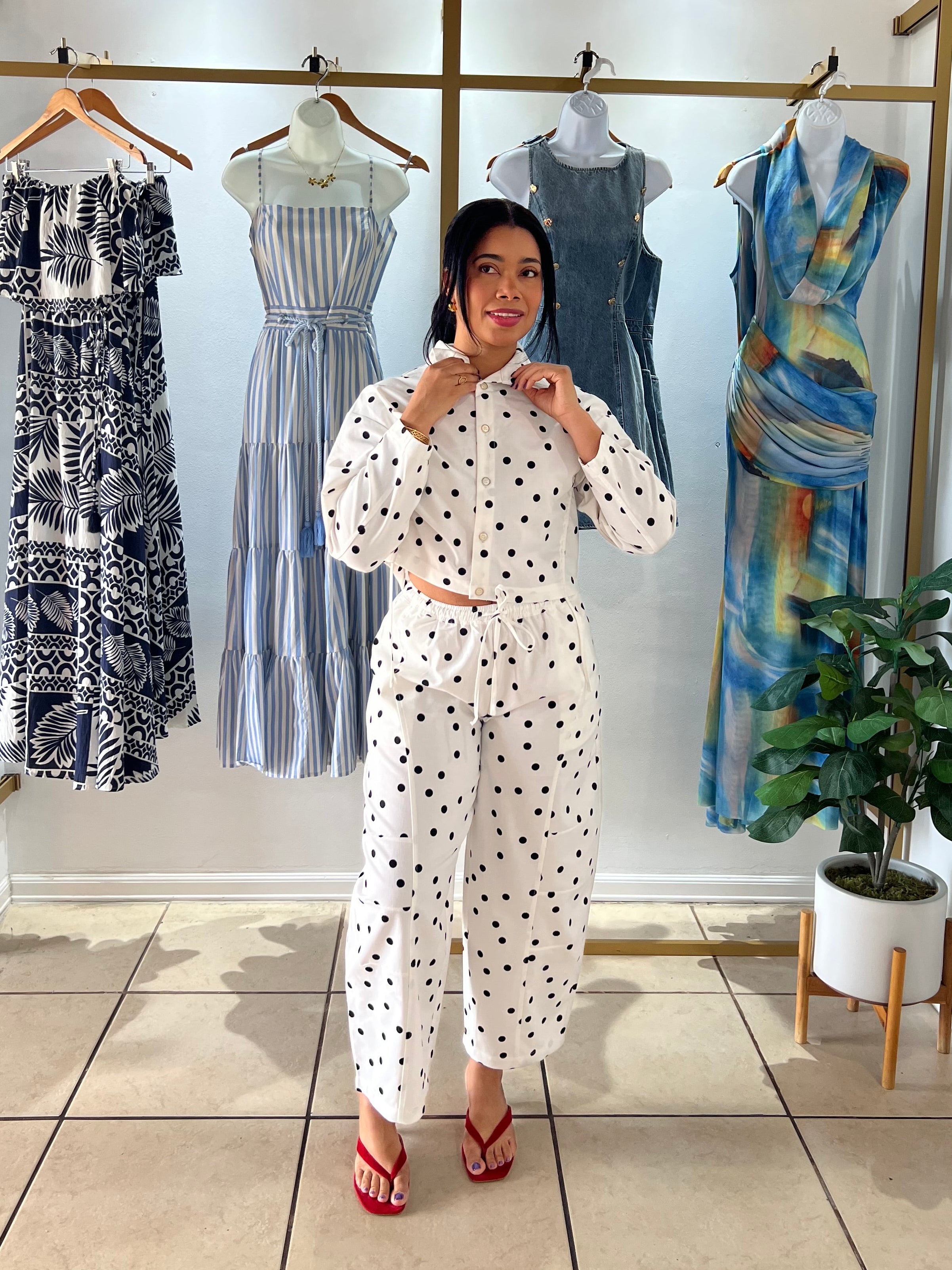 White Polka Dots Shirt & Barrel Pant