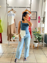 Load image into Gallery viewer, Unbalance peplum denim top
