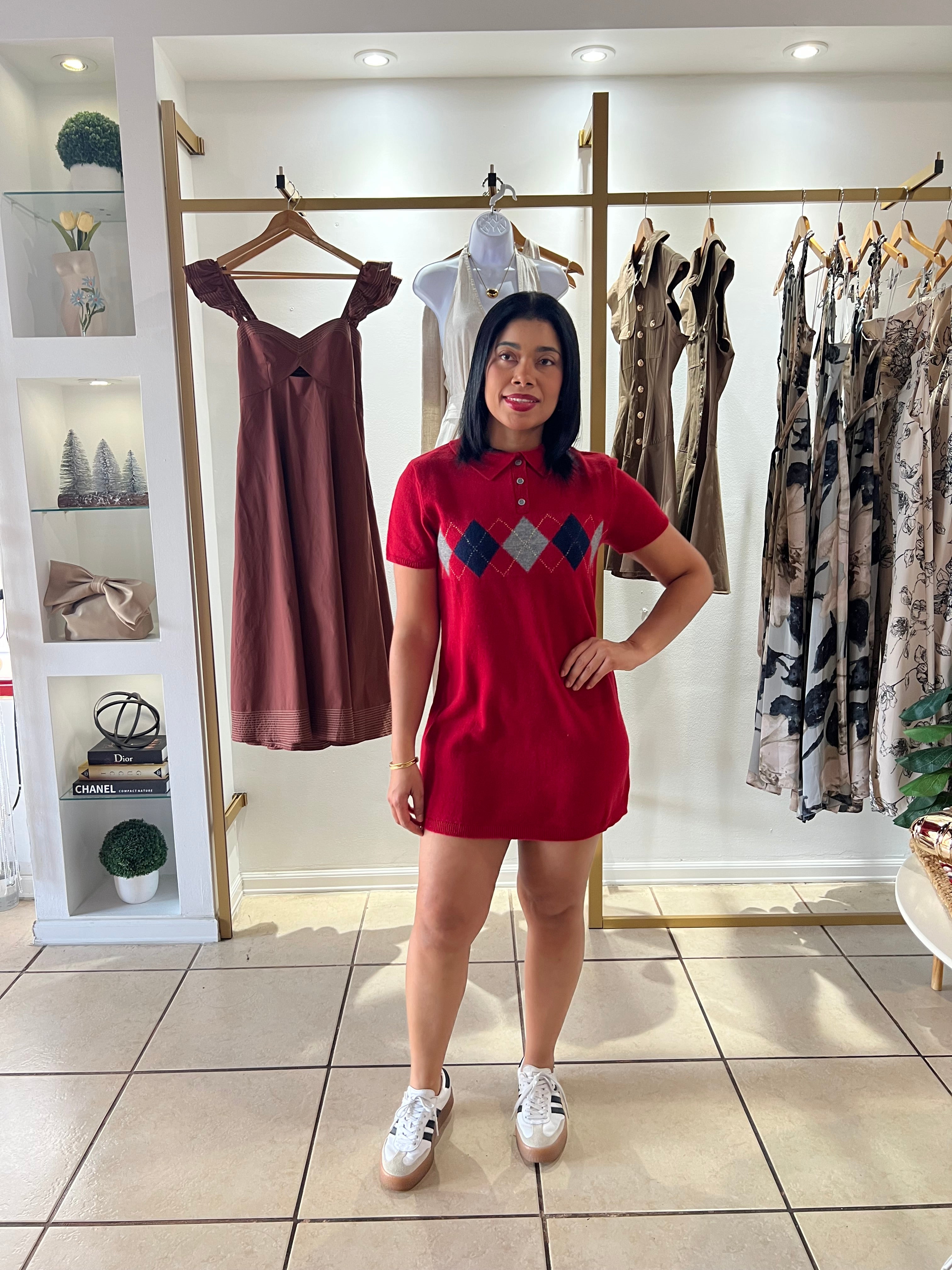 Red Front Pattern Sweater Dress