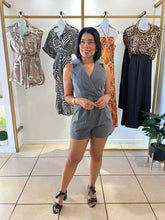 Load image into Gallery viewer, Charcoal tuxedo romper
