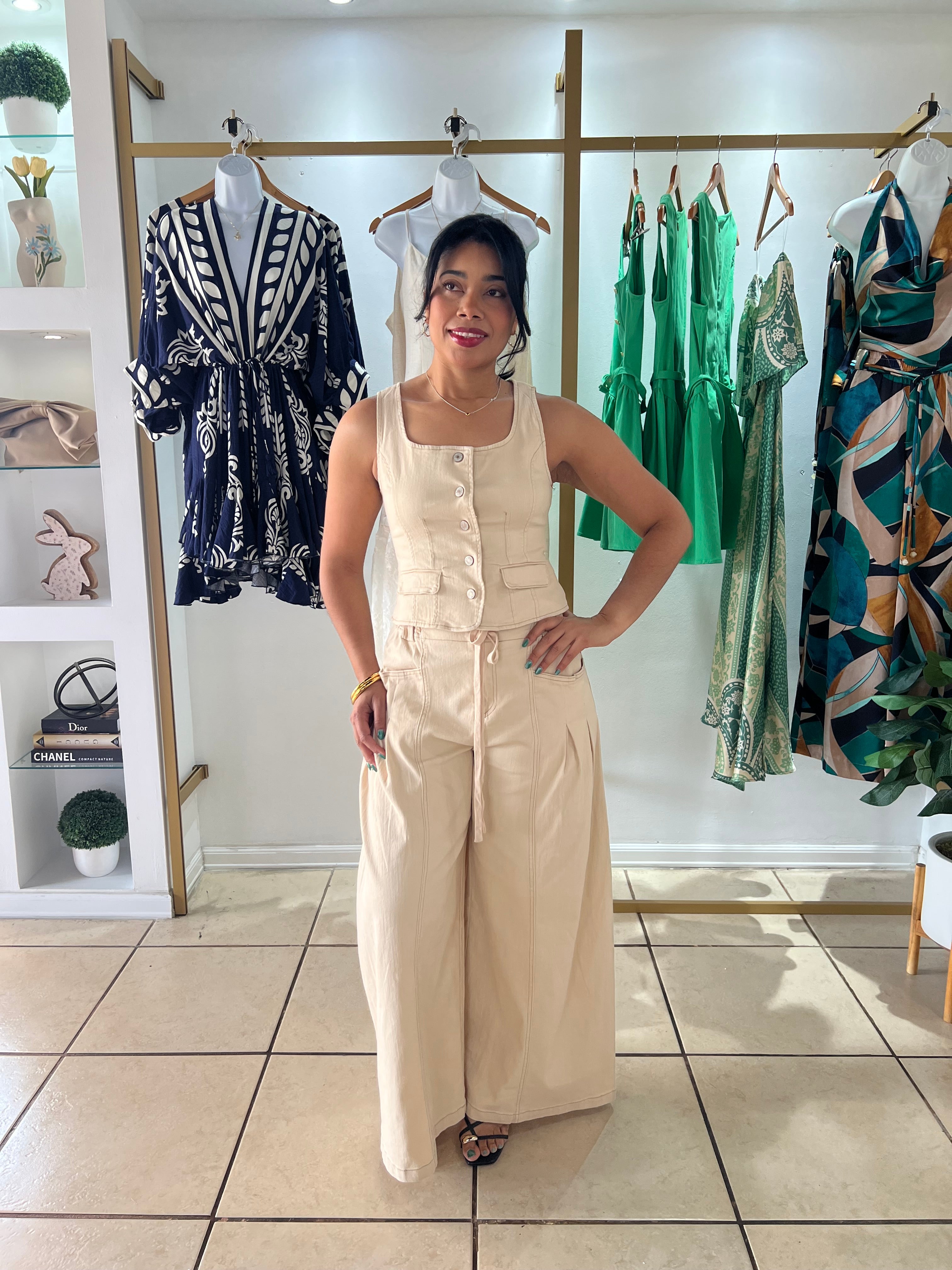 Sahara Light Beige Wide Leg Pant