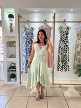 Load image into Gallery viewer, Sage Ivory Lace Trim Wrap Dress
