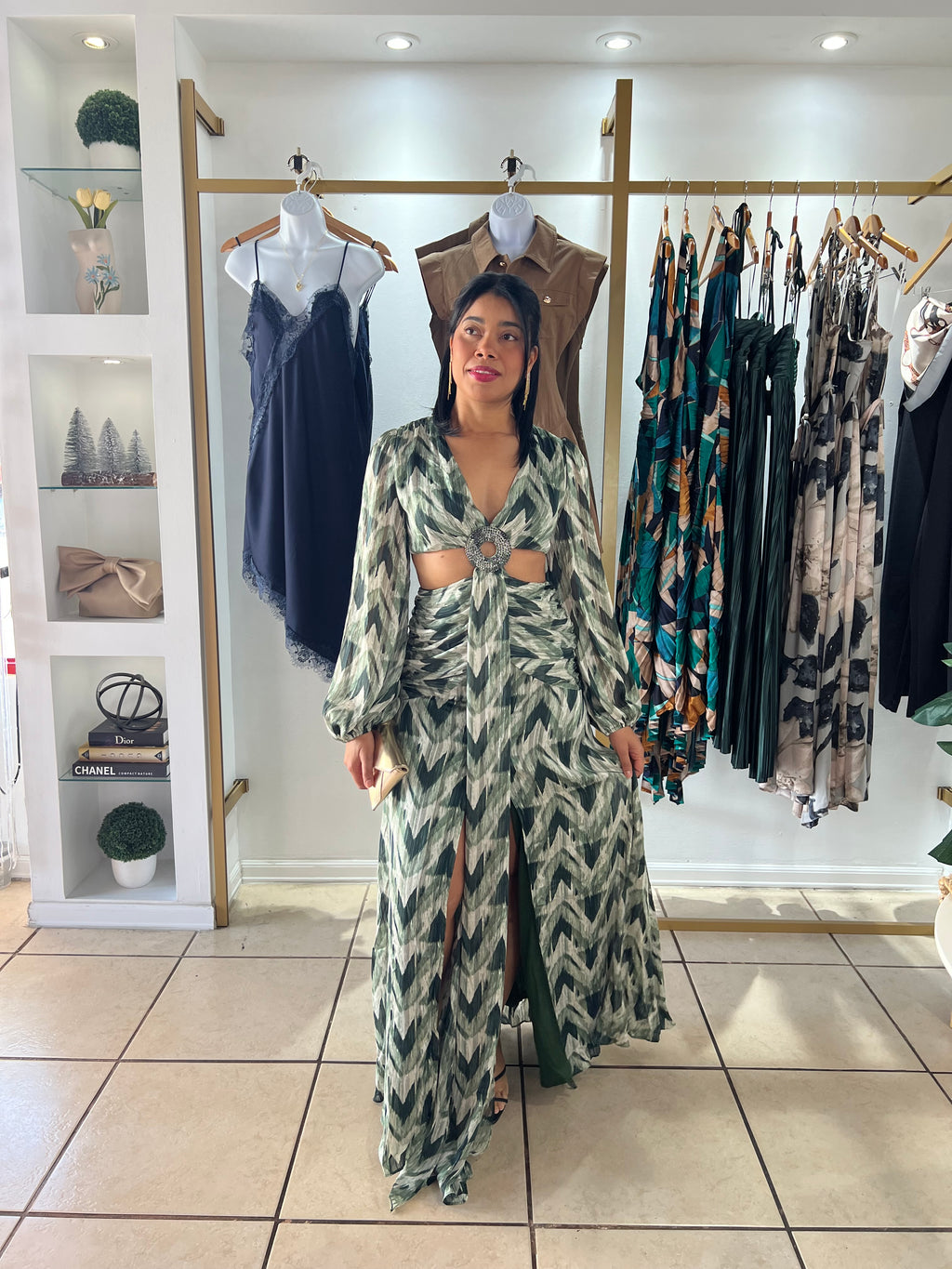 Pattern Mix Green Maxi Dress