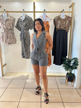 Load image into Gallery viewer, Charcoal tuxedo romper
