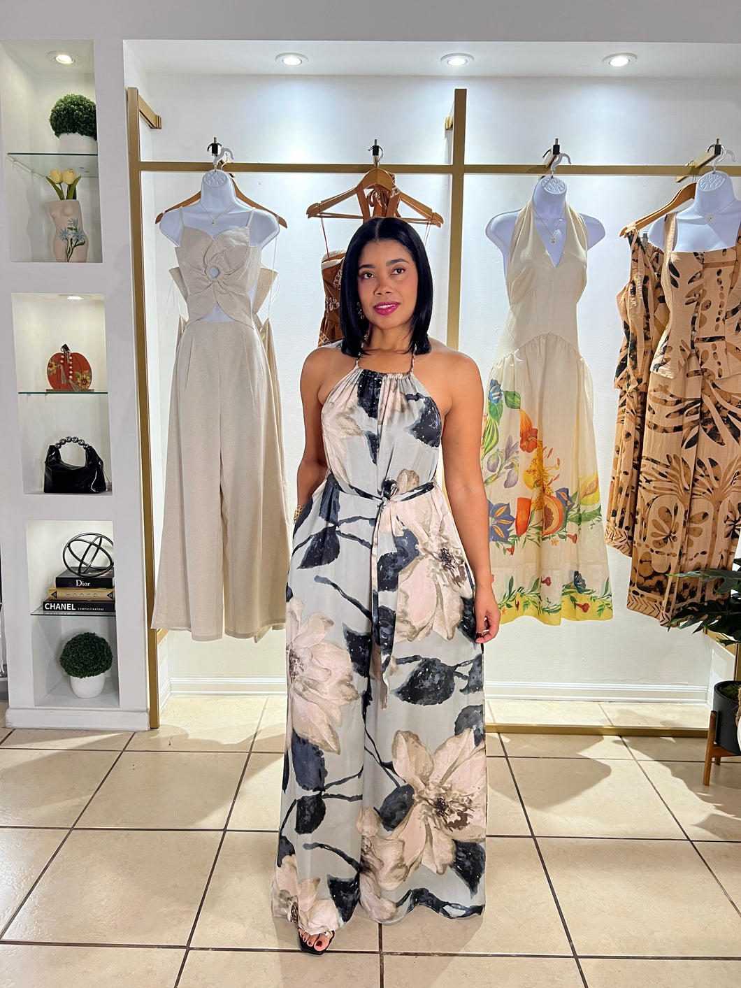 Slate Grey Print Jumpsuit