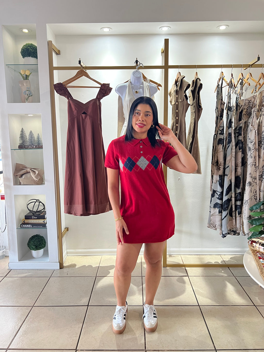 Red Front Pattern Sweater Dress