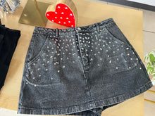 Load image into Gallery viewer, Black washed embellished denim skirt
