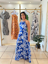 Load image into Gallery viewer, Estela Royal blue and white satin maxi dress
