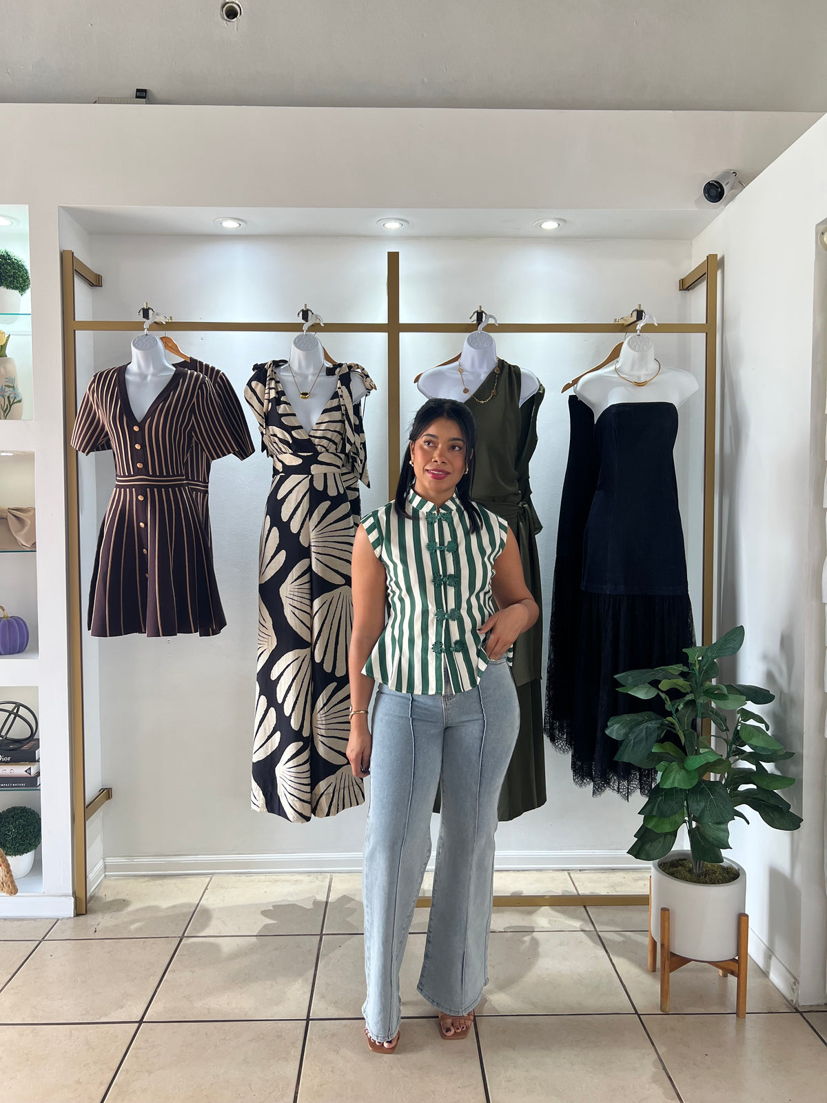 Green Ivory Pin Stripe Peplum Top