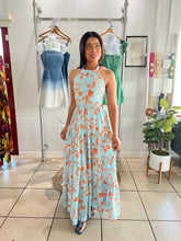 Load image into Gallery viewer, LT blue/ Tangerine tie back maxi dress
