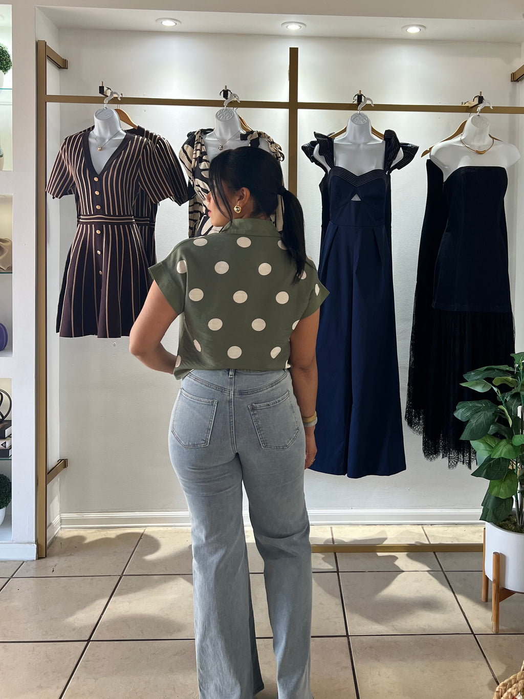 Olive Green Polka Dots Shirt